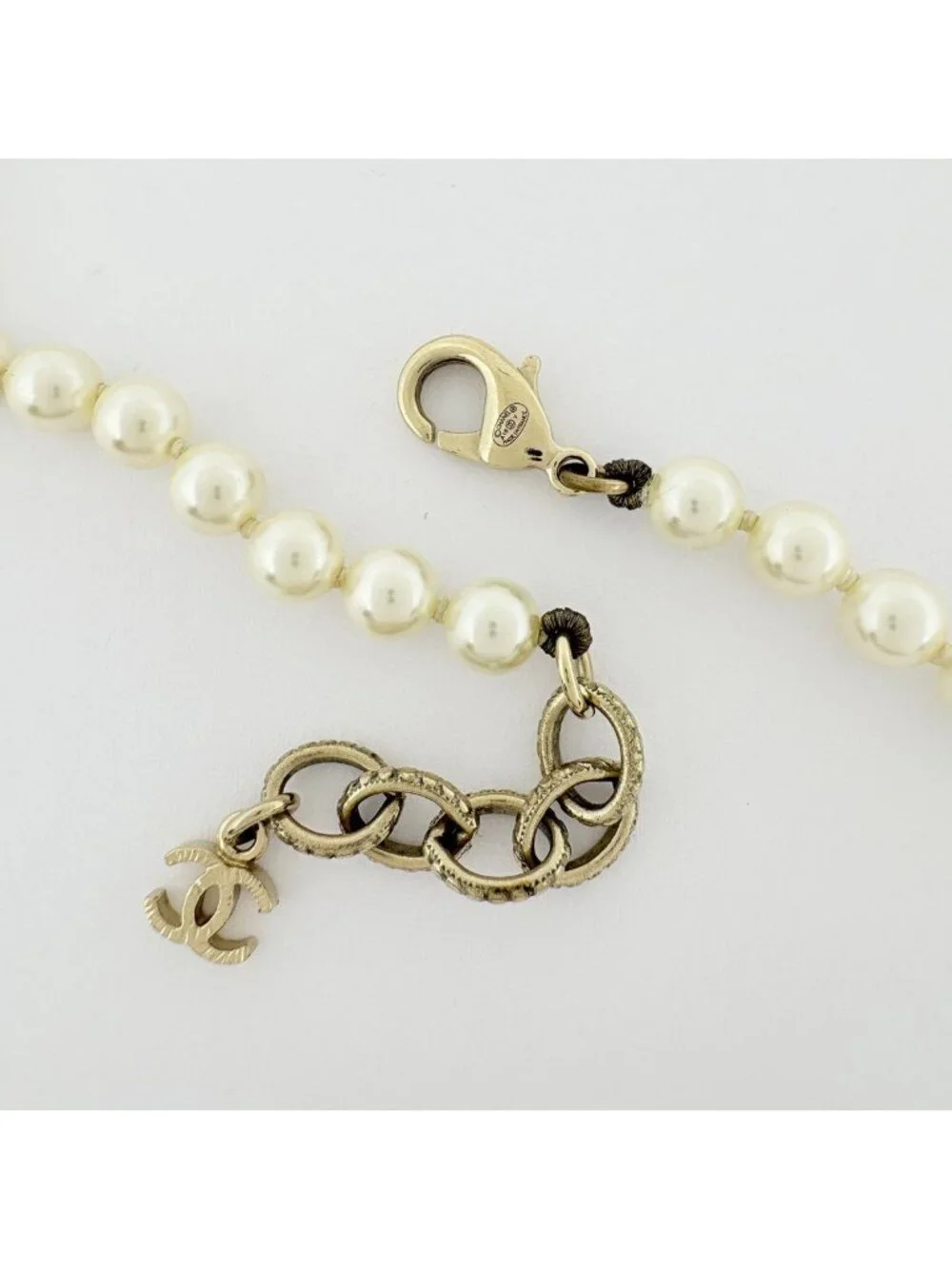 Chanel Necklace CC Logo Long Faux Pearl Rhinestone Gold